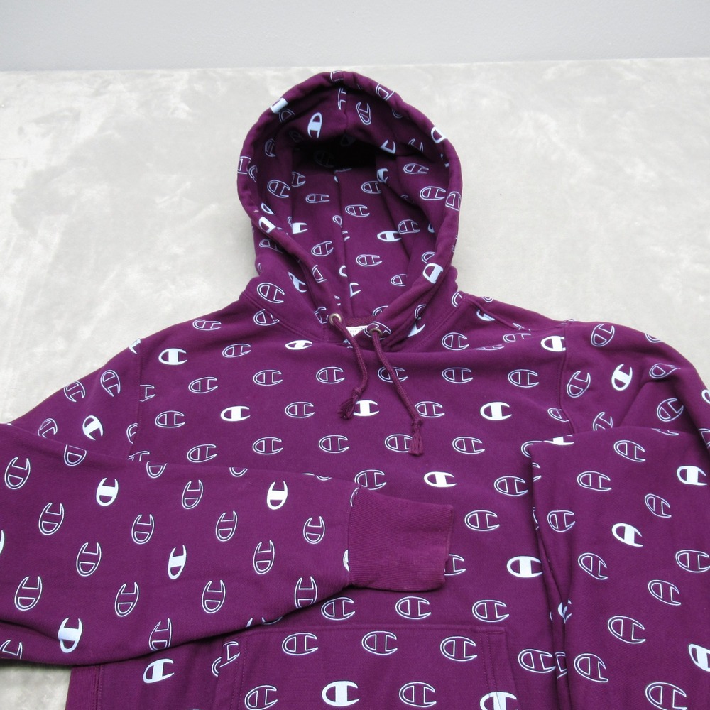Champion Hoodie Womens Medium Purple All Over Print Reverse Weave Heavyweight - Picture 5 of 12